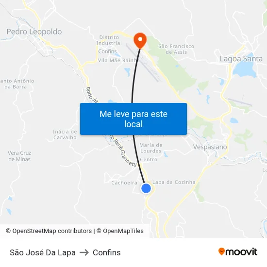 São José Da Lapa to Confins map