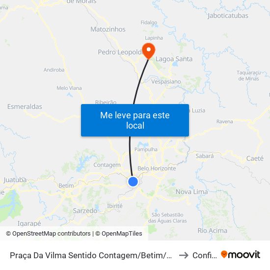 Praça Da Vilma Sentido Contagem/Betim/Barreiro to Confins map