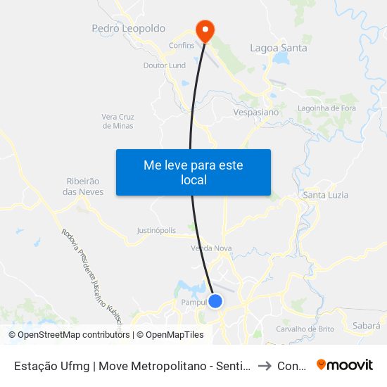 Estação Ufmg | Move Metropolitano - Sentido Centro to Confins map