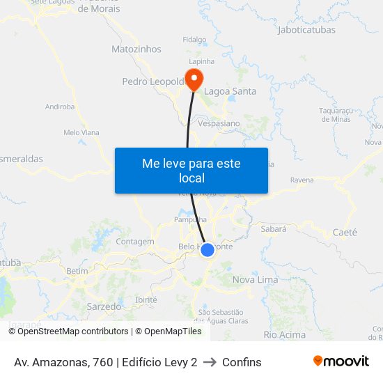 Av. Amazonas, 760 | Edifício Levy 2 to Confins map