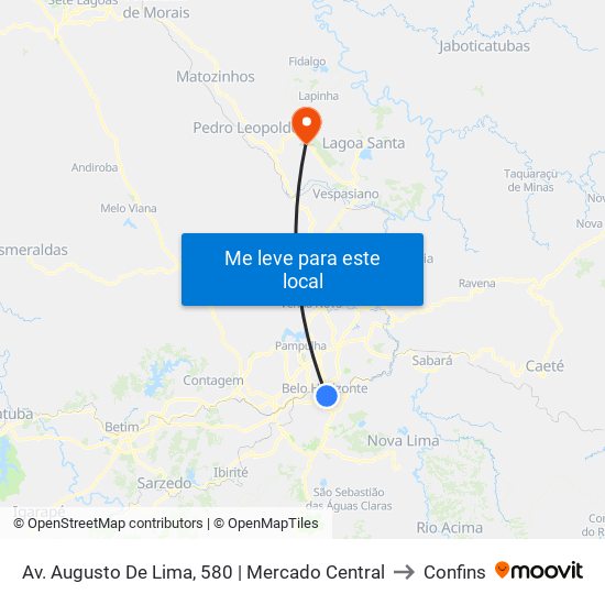 Av. Augusto De Lima, 580 | Mercado Central to Confins map