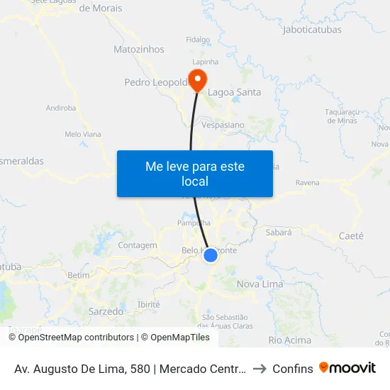 Av. Augusto De Lima, 580 | Mercado Central to Confins map