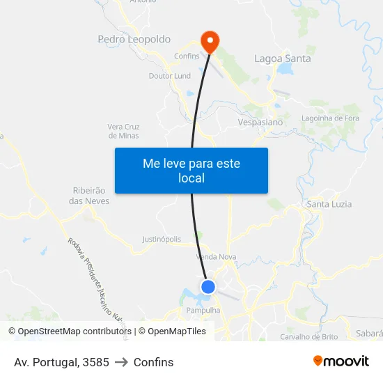 Av. Portugal, 3585 to Confins map
