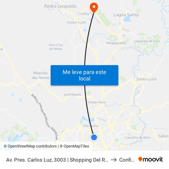 Av. Pres. Carlos Luz, 3003 | Shopping Del Rey 1 to Confins map
