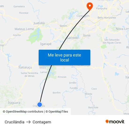 Crucilândia to Contagem map