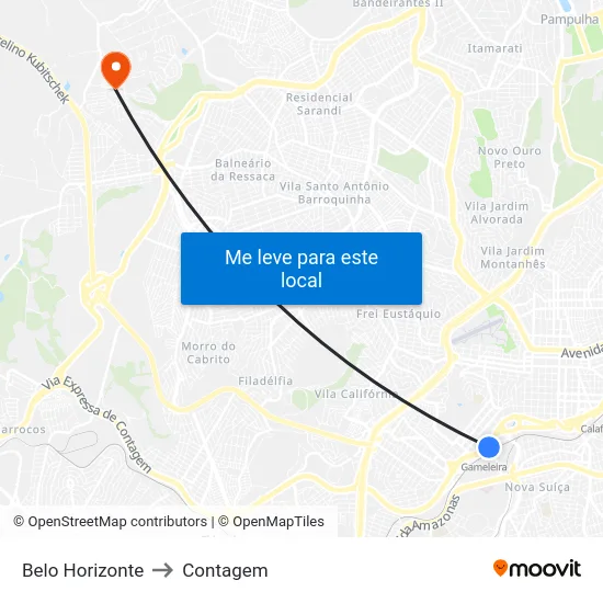 Belo Horizonte to Contagem map