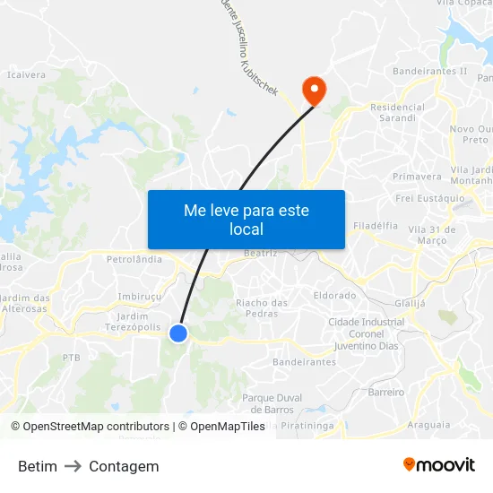 Betim to Contagem map