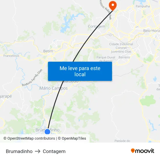 Brumadinho to Contagem map