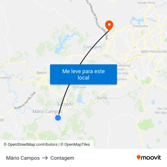 Mário Campos to Contagem map
