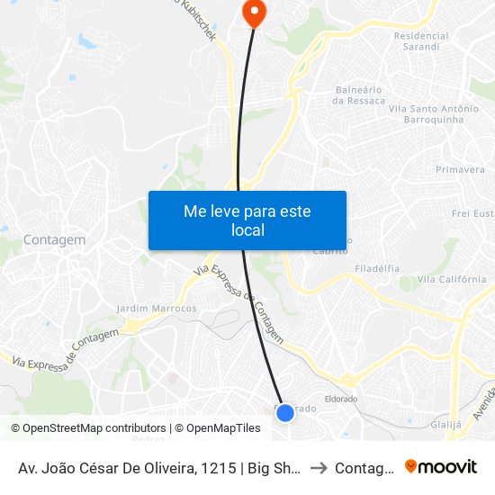 Av. João César De Oliveira, 1215 | Big Shopping to Contagem map