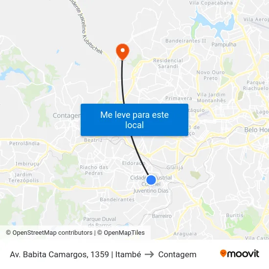 Av. Babita Camargos, 1359 | Itambé to Contagem map