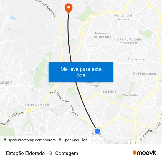 Estação Eldorado to Contagem map