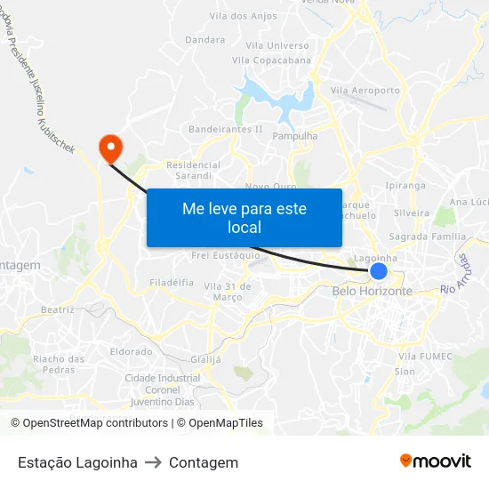 Estação Lagoinha to Contagem map