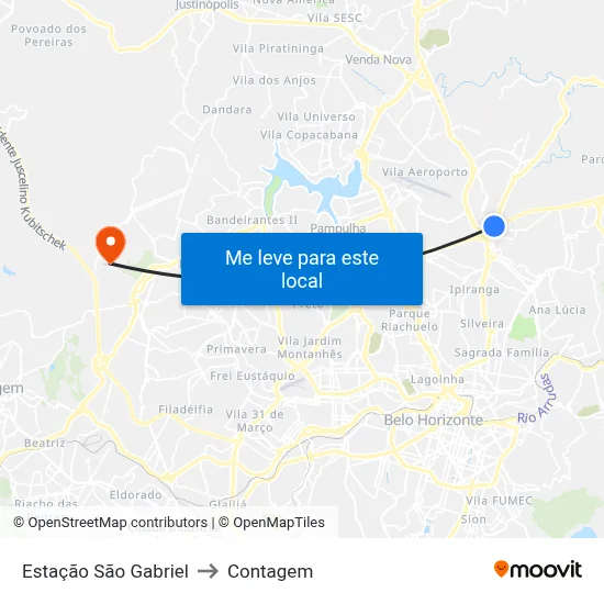 Estação São Gabriel to Contagem map