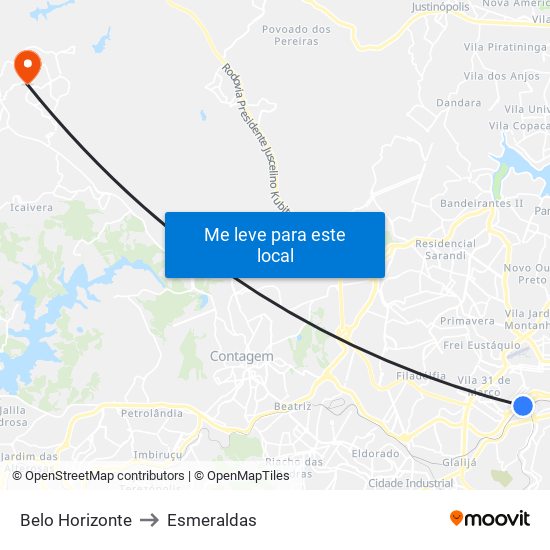 Belo Horizonte to Esmeraldas map