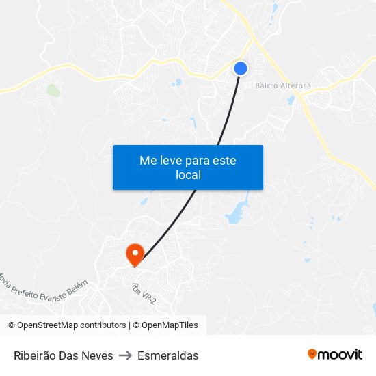 Ribeirão Das Neves to Esmeraldas map