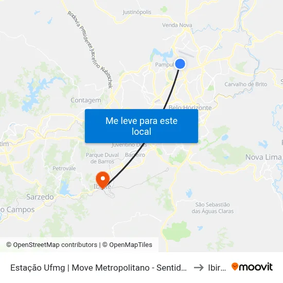 Estação Ufmg | Move Metropolitano - Sentido Centro to Ibirité map