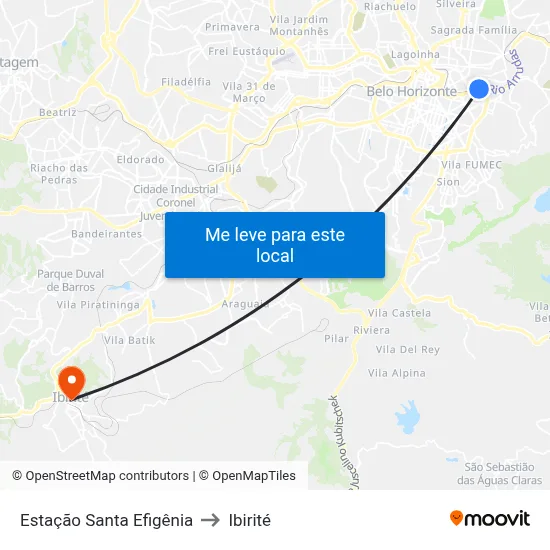 Estação Santa Efigênia to Ibirité map