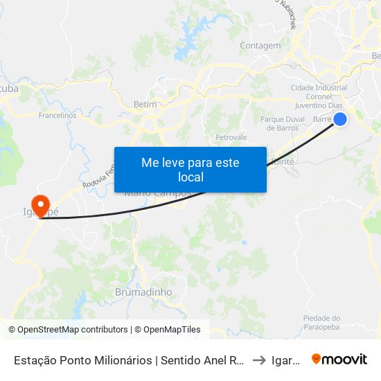 Estação Ponto Milionários | Sentido Anel Rodoviário to Igarapé map