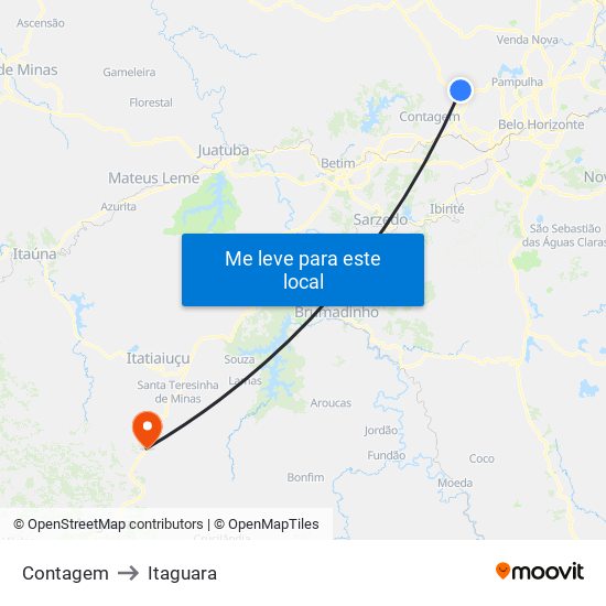 Contagem to Itaguara map