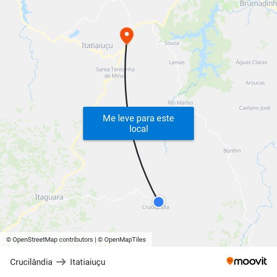 Crucilândia to Itatiaiuçu map