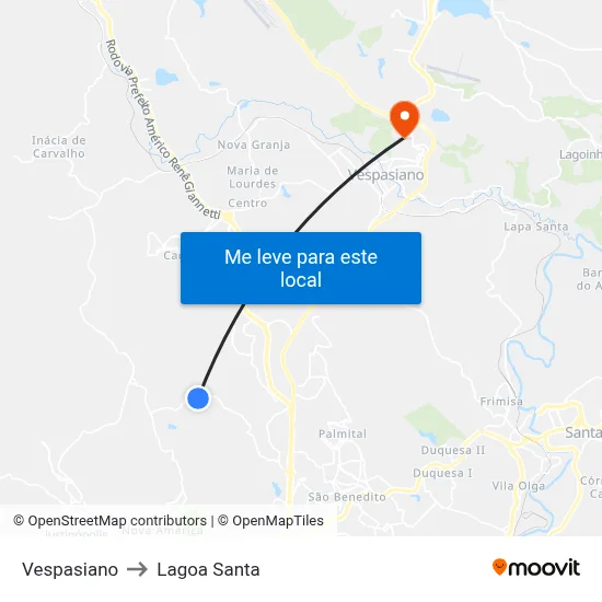 Vespasiano to Lagoa Santa map
