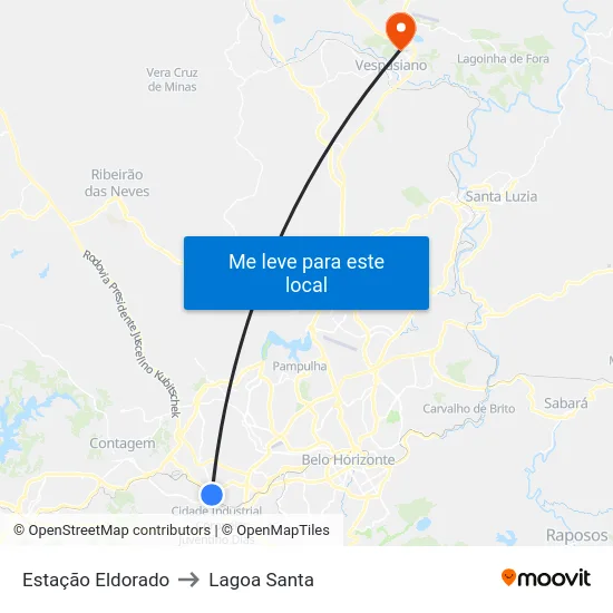 Estação Eldorado to Lagoa Santa map