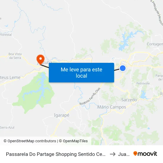 Passarela Do Partage Shopping Sentido Centro De Betim/Br-381 to Juatuba map