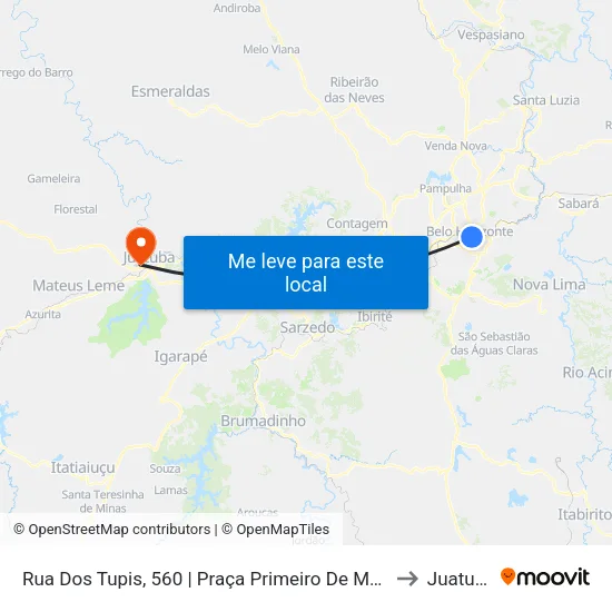 Rua Dos Tupis, 560 | Praça Primeiro De Maio 2 to Juatuba map