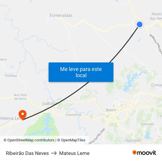 Ribeirão Das Neves to Mateus Leme map