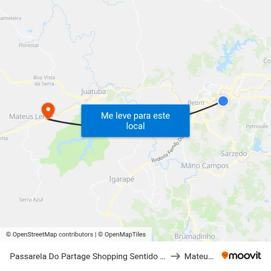 Passarela Do Partage Shopping Sentido Centro De Betim/Br-381 to Mateus Leme map