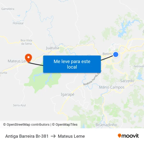 Antiga Barreira Br-381 to Mateus Leme map