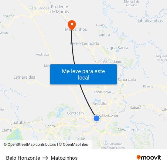 Belo Horizonte to Matozinhos map