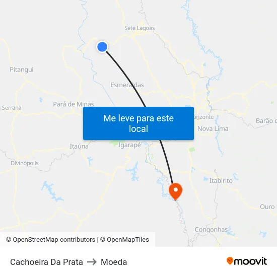 Cachoeira Da Prata to Moeda map