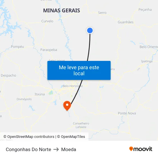 Congonhas Do Norte to Moeda map
