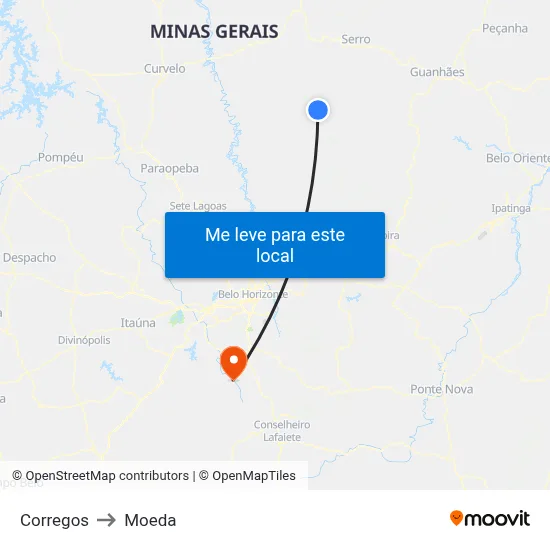 Corregos to Moeda map