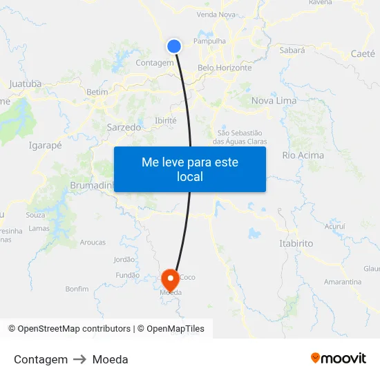 Contagem to Moeda map