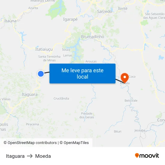 Itaguara to Moeda map