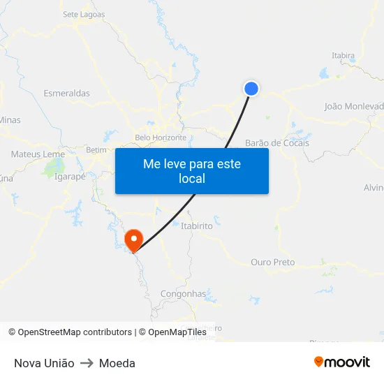 Nova União to Moeda map