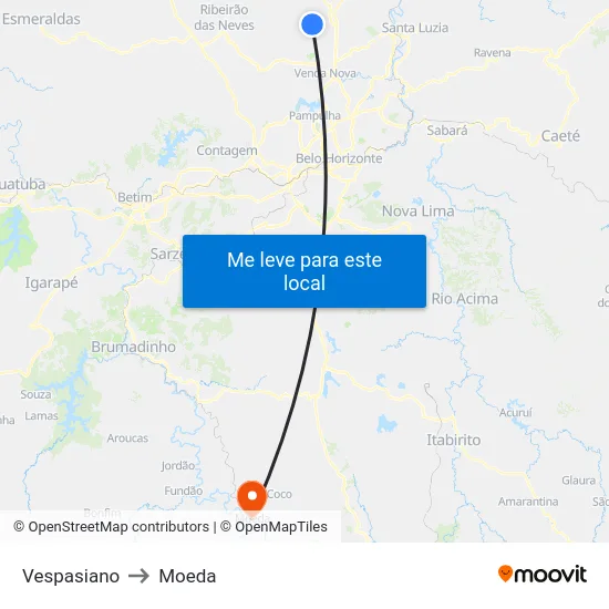 Vespasiano to Moeda map
