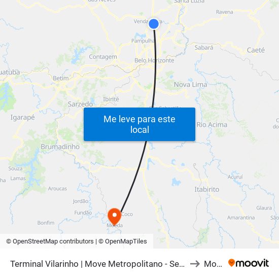 Terminal Vilarinho | Move Metropolitano - Setor Norte, Plat. A to Moeda map