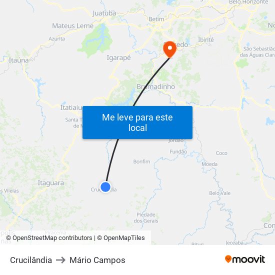 Crucilândia to Mário Campos map