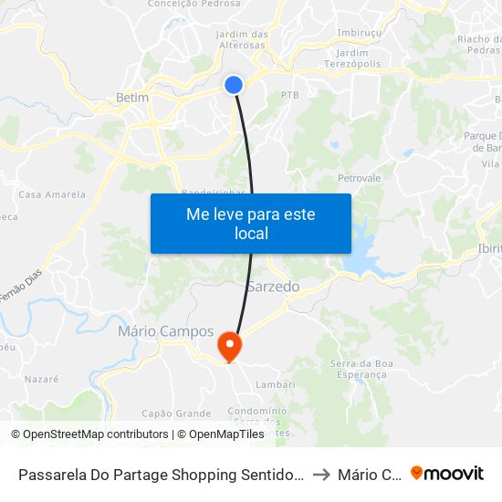 Passarela Do Partage Shopping Sentido Centro De Betim/Br-381 to Mário Campos map