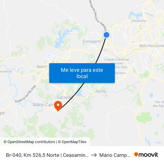 Br-040, Km 526,5 Norte | Ceasaminas to Mário Campos map