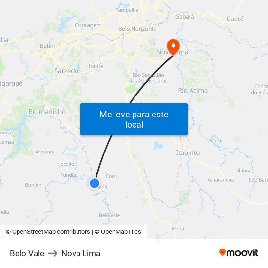 Belo Vale to Nova Lima map