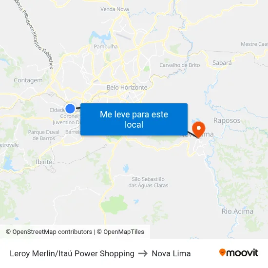Leroy Merlin/Itaú Power Shopping to Nova Lima map