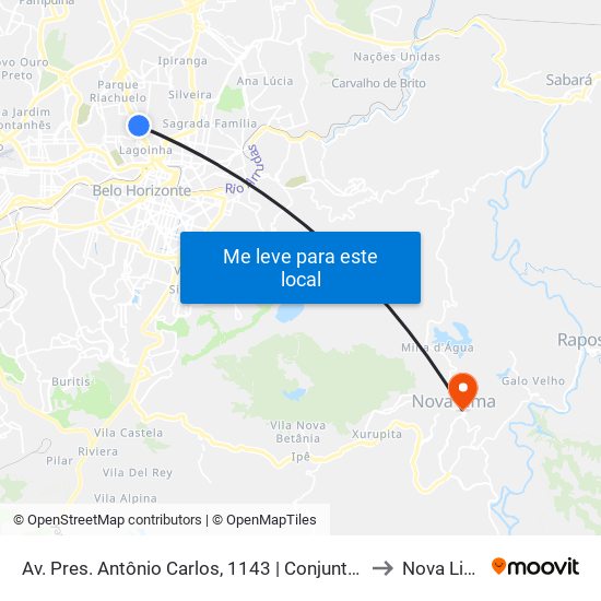 Av. Pres. Antônio Carlos, 1143 | Conjunto Iapi to Nova Lima map