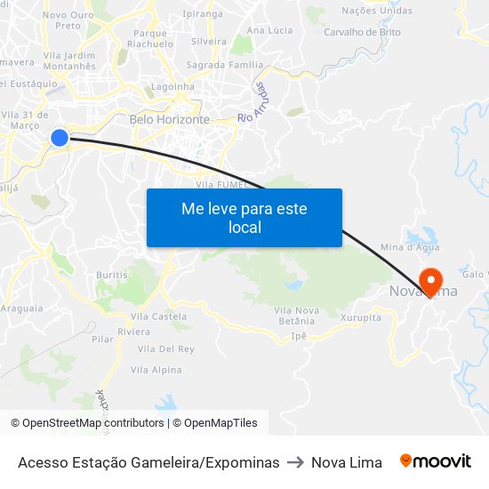 Acesso Estação Gameleira/Expominas to Nova Lima map
