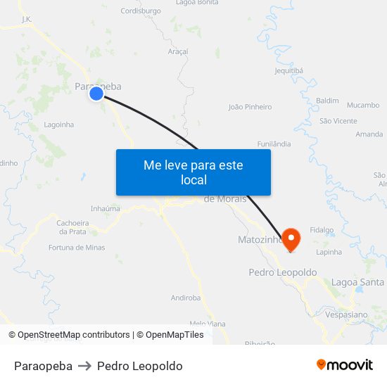 Paraopeba to Pedro Leopoldo map