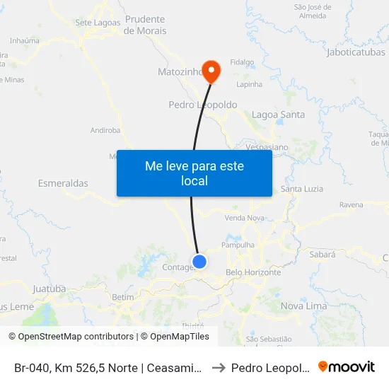 Br-040, Km 526,5 Norte | Ceasaminas to Pedro Leopoldo map